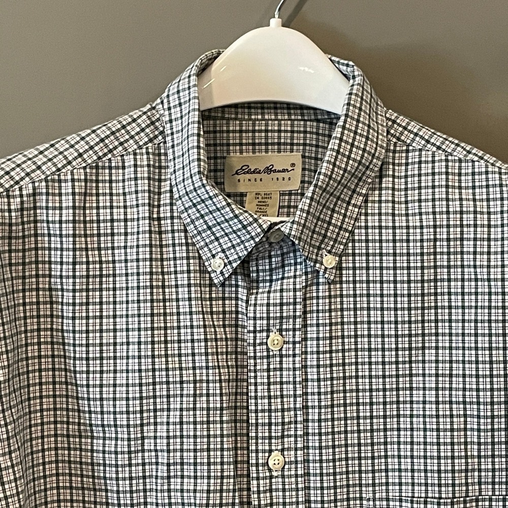 Eddie Bauer Mens XL Tall Green Plaid Button Down Shirt Long Sleeve Cotton 100% - Picture 3 of 10